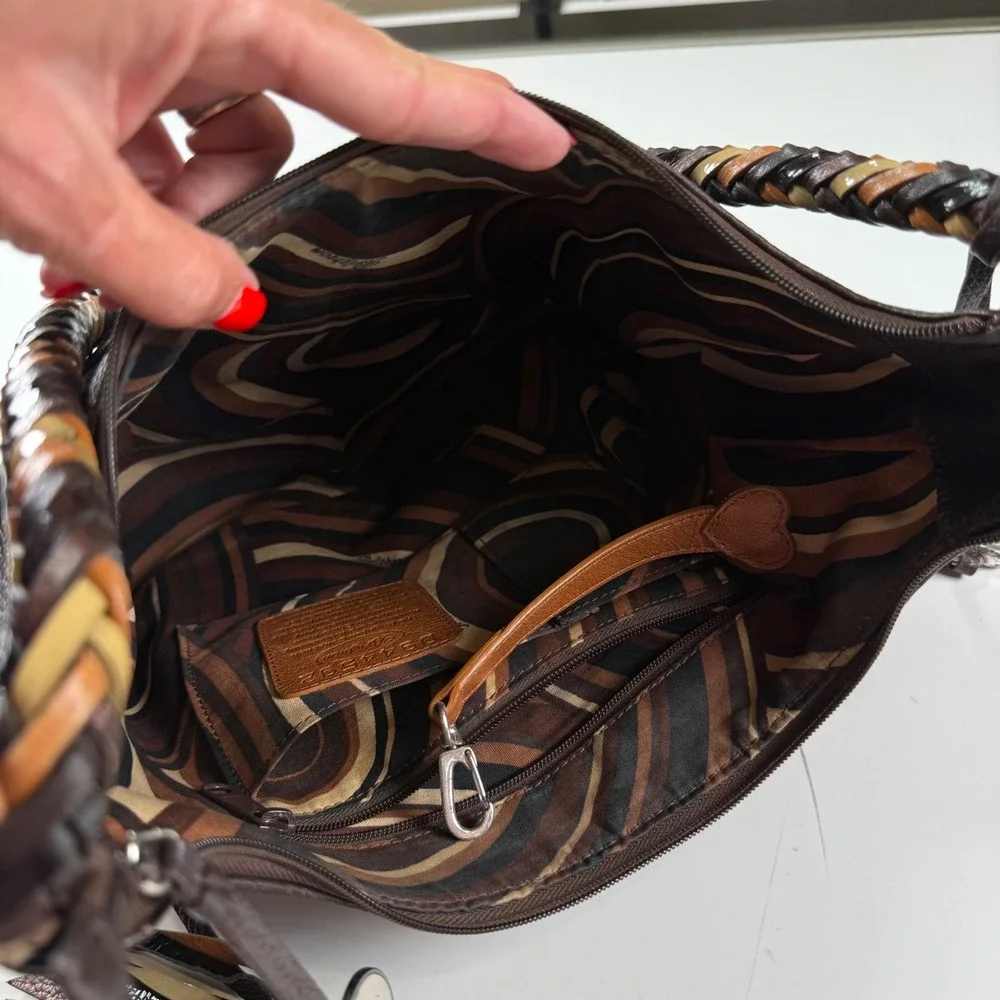 Brighton Brown Pebbled Leather Braided Strap‎ Hobo Shoulder Bag